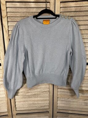 Le Lion Crystal Flower Button Puff Sleeve Sweater M